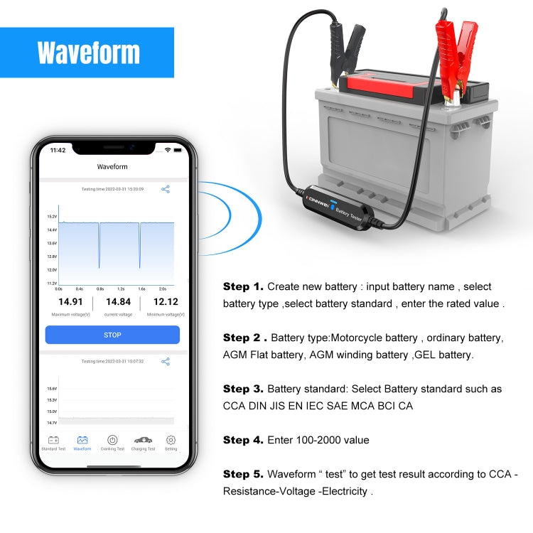 KONNWEI BK100 X431 BST360 Car Bluetooth Battery Tester, BK100 (Black), BK100