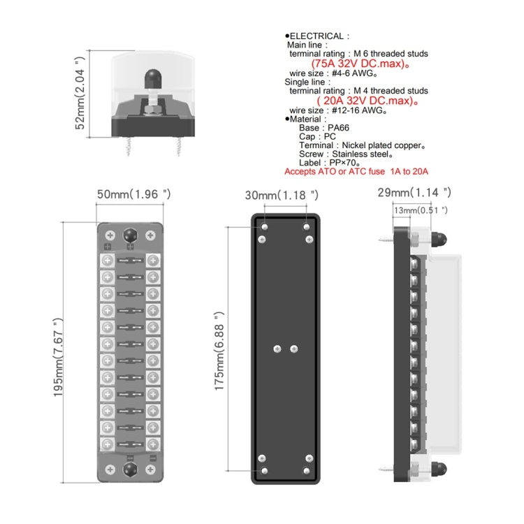 CS-978A2 FB1902 1 In 12 Out Independent Positive Negative Fuse Box without Fuse Piece for Auto Car Truck Boat, CS-978A2