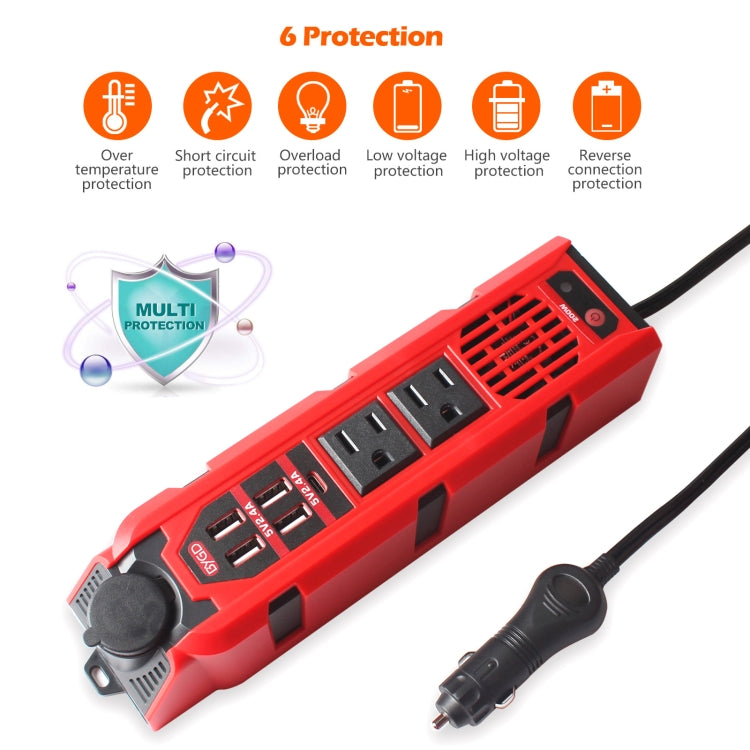 12V to 110V 200W Car Correction Sine Wave Inverter, US Plug, 200W
