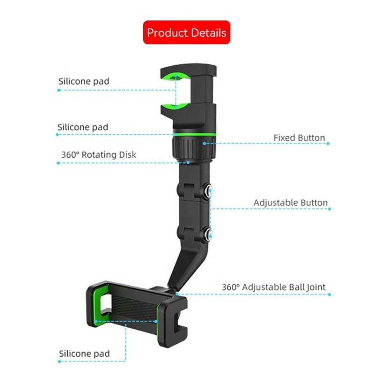 1st Generation Multifunctional Car Rearview Mirror Rear Seat Mobile Phone Holder, 1st Generation (Grey), 1st Generation (Green)