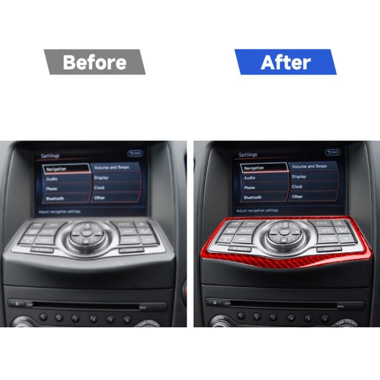 Car Carbon Fiber Multimedia Navigation Button Panel Decorative Sticker for Nissan 370Z / Z34 2009-, Left and Right Drive Universal, Multimedia Navigation Button Panel