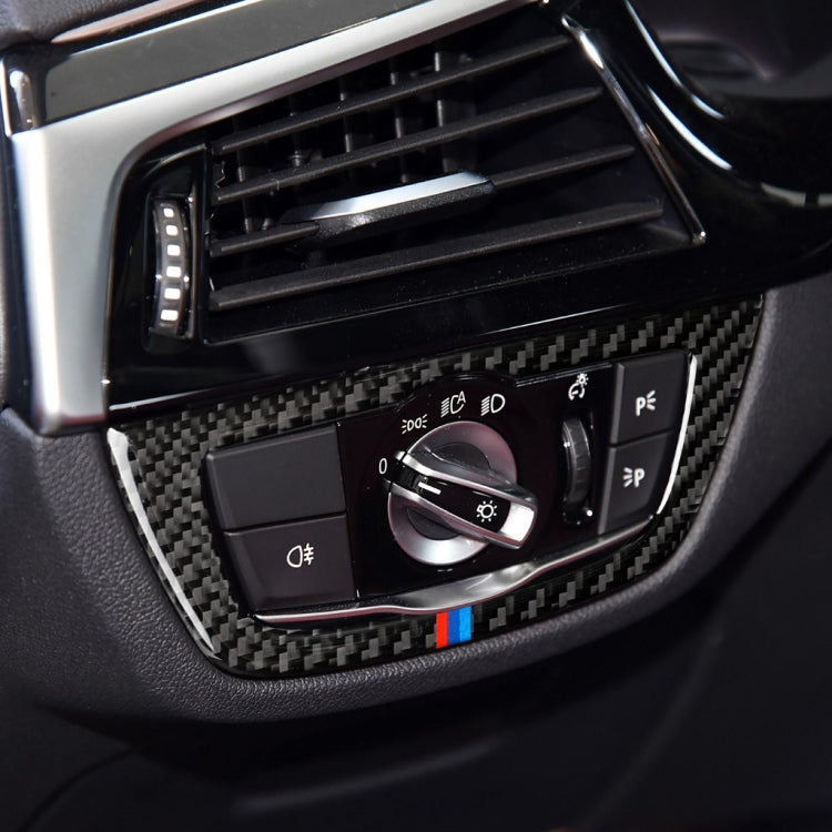 Car Carbon Fiber Headlight Switch 3-color Decorative Sticker for BMW G01 X3 2018-2020 / G02 X4 2019-2020, Left and Right Drive Universal, Headlight Switch 3-color