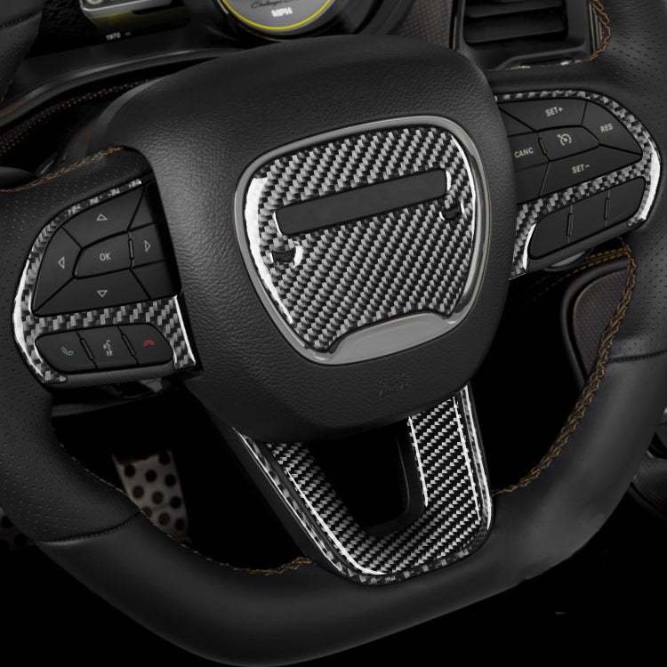 5 PCS/Set Carbon Fiber Car Steering Wheel Decorative Sticker for Dodge Challenger 2015 to Now, Left Driving