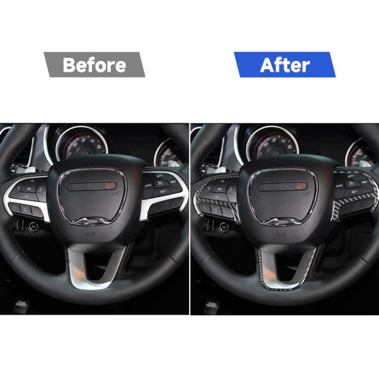 3 PCS / Set Carbon Fiber Car Steering Wheel Button Frame Decorative Sticker for Dodge Challenger 2015 and Above, Left Driving, Steering Wheel Button Frame