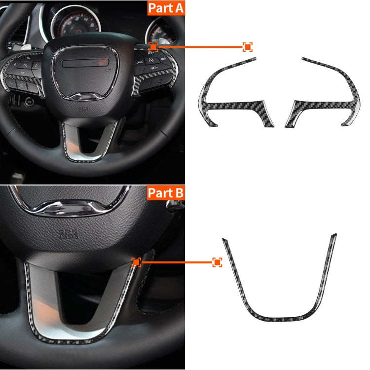 3 PCS / Set Carbon Fiber Car Steering Wheel Button Frame Decorative Sticker for Dodge Challenger 2015 and Above, Left Driving, Steering Wheel Button Frame