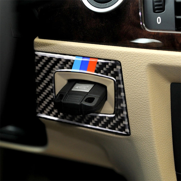 Three Color Carbon Fiber Car Left Driving Ignition Switch Decorative Sticker for BMW E90 / E92 2005-2012, Left Driving Ignition Switch(Three Color)