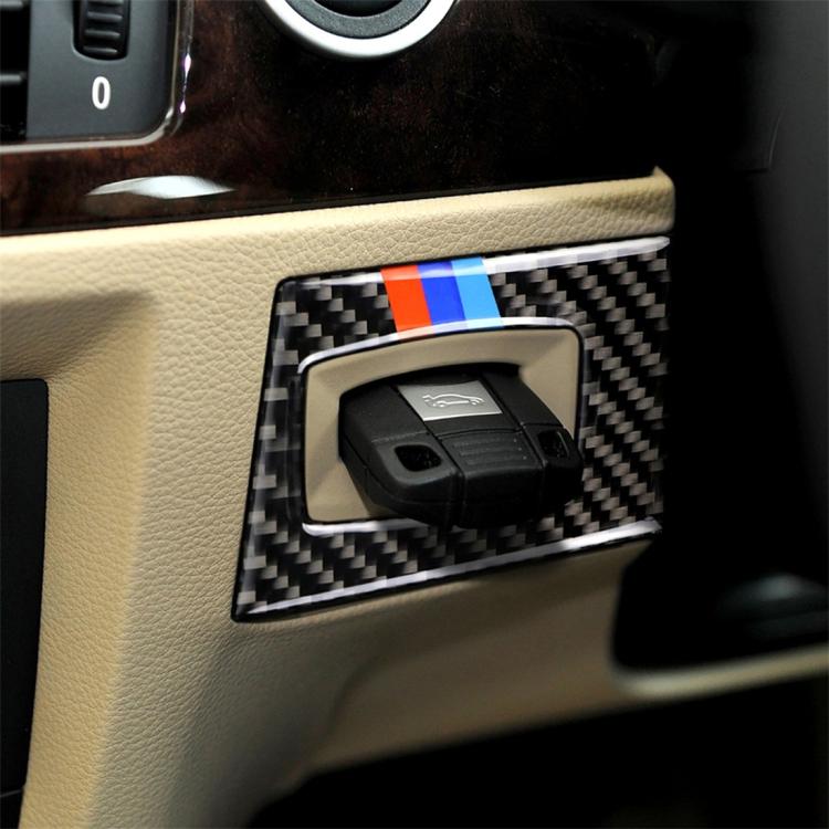 Three Color Carbon Fiber Car Right Driving Ignition Switch Decorative Sticker for BMW E90 / E92 2005-2012, Right Driving Ignition Switch(Three Color)