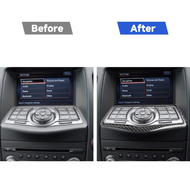 Car Carbon Fiber Multimedia Navigation Buttons Panel Decorative Sticker for Nissan 370Z Z34 2009-, Left and Right Drive Universal, Multimedia Navigation Buttons