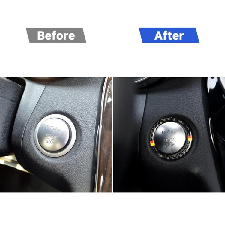 Car Carbon Fiber German Color One-click Start Ring Decorative Sticker for Mercedes-Benz Left and Right Drive Universal, German Color One-click Start Ring