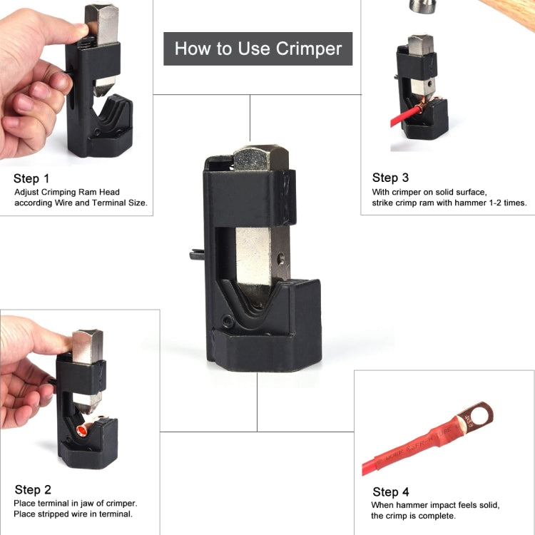 Car Battery Cable Hammer Crimper Hammer Lug Crimper Tool Pliers with T2 Copper 4 x 5/16 Heavy-duty Cold-pressed Wire Terminals, 4 x 5/16