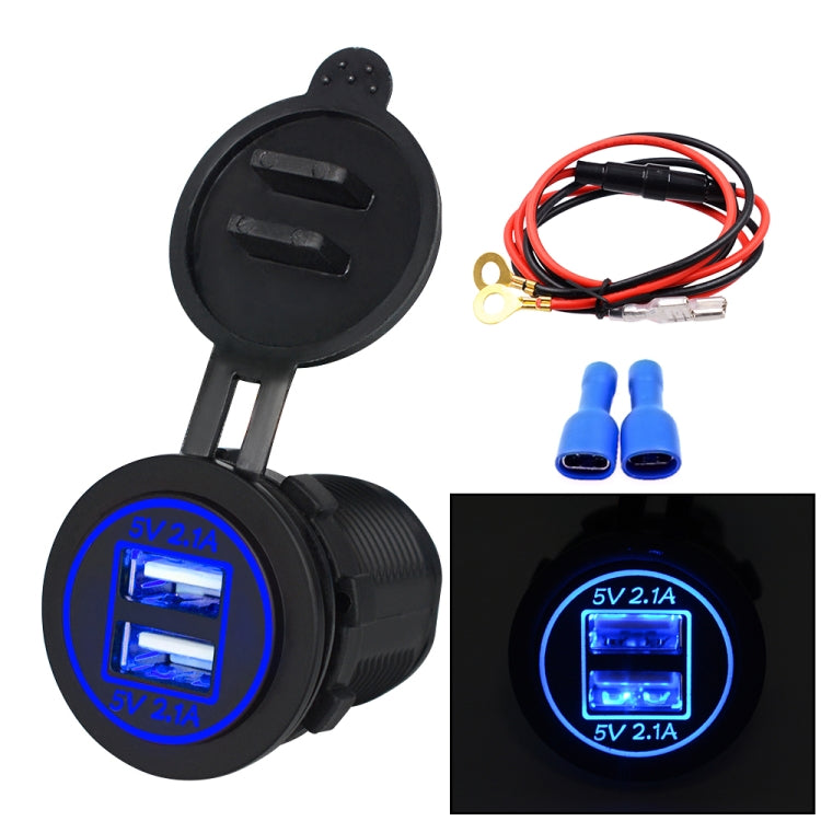 Universal Car Dual USB Charger Power Outlet Adapter 4.2A 5V IP66 with Aperture + 60cm Cable, 4.2A + 60cm Cable(Red Light), 4.2A + 60cm Cable(Blue Light), 4.2A + 60cm Cable(Orange Light)