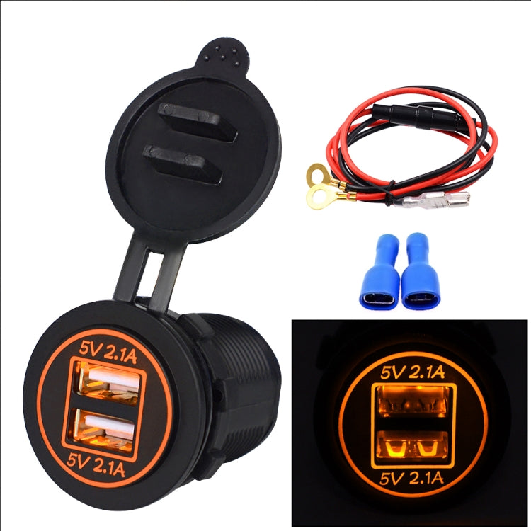 Universal Car Dual USB Charger Power Outlet Adapter 4.2A 5V IP66 with Aperture + 60cm Cable, 4.2A + 60cm Cable(Red Light), 4.2A + 60cm Cable(Blue Light), 4.2A + 60cm Cable(Orange Light)