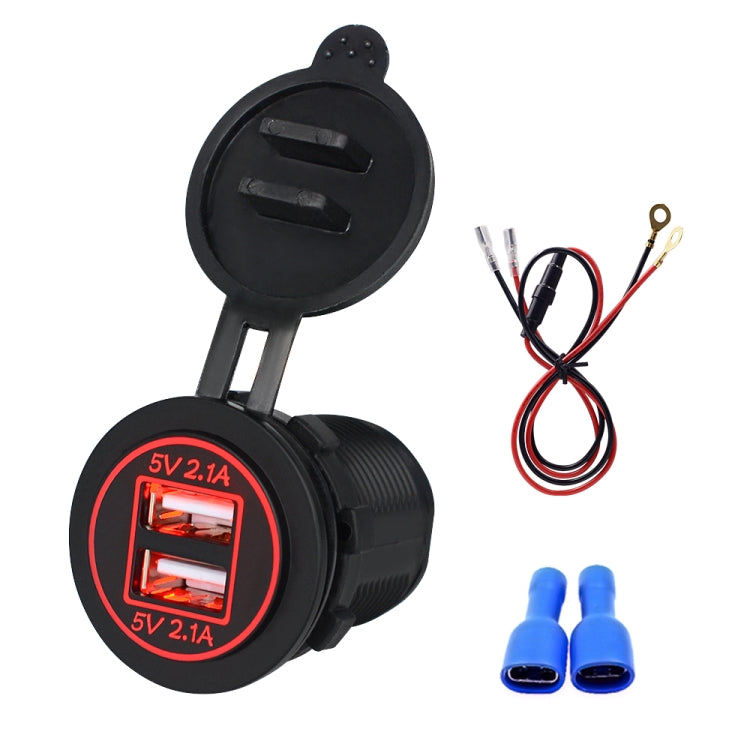 Universal Car Dual USB Charger Power Outlet Adapter 4.2A 5V IP66 with Aperture + 60cm Cable, 4.2A + 60cm Cable(Red Light), 4.2A + 60cm Cable(Blue Light), 4.2A + 60cm Cable(Orange Light)