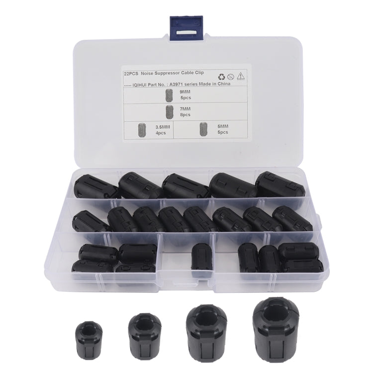 22 PCS 3.5mm/5mm/7mm/9mm Anti-interference Degaussing Ring Ferrite Ring Cable Clip Core Noise Suppressor Filter, A3971