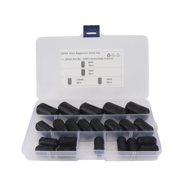 22 PCS 3.5mm/5mm/7mm/9mm Anti-interference Degaussing Ring Ferrite Ring Cable Clip Core Noise Suppressor Filter, A3971