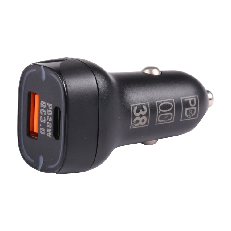QC USB + USB-C / Type-C Dual Ports Fast Charging Car Charger with Luminous Aperture