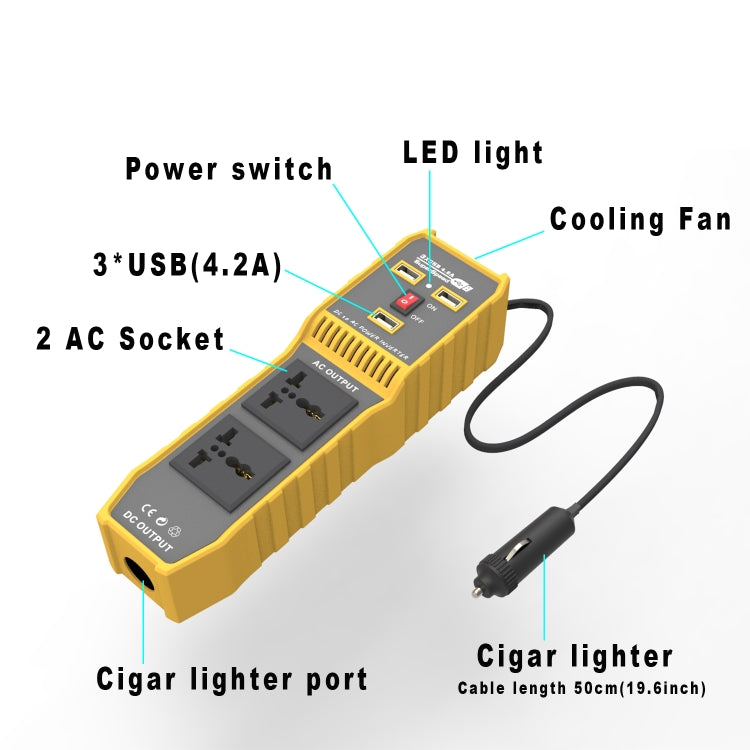 12V to 110V 300W Car Power Inverter with Three USB, 12V to 110V