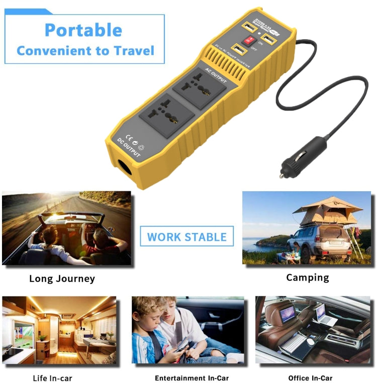 12V to 110V 300W Car Power Inverter with Three USB, 12V to 110V