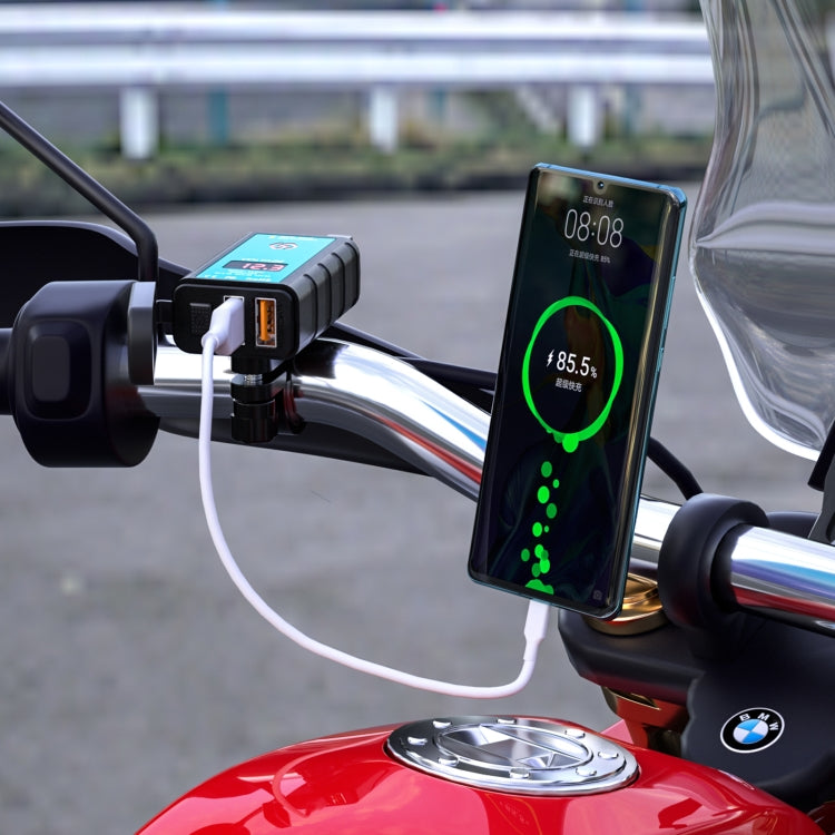 WUPP ZH-1422A1 DC12-24V Motorcycle Square Dual USB Fast Charging Charger with Switch + Voltmeter + Integrated SAE Socket, ZH-1422A1