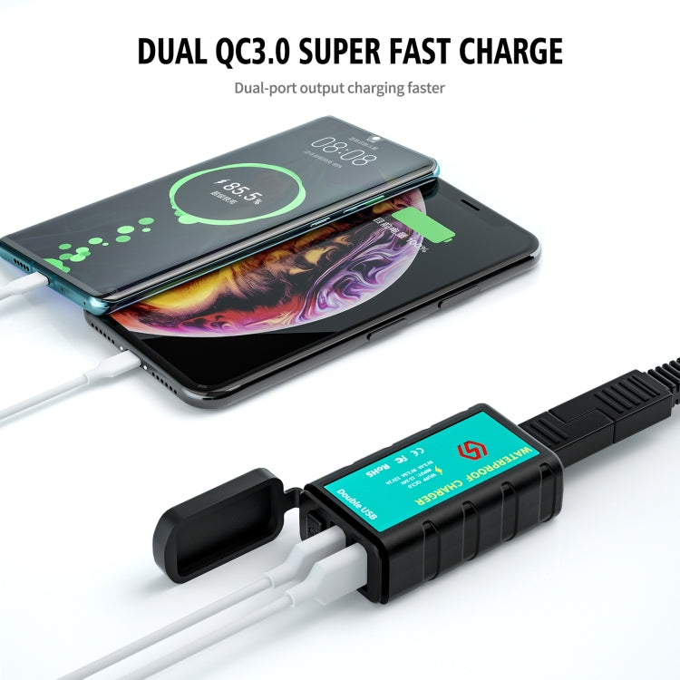 WUPP ZH-1422C2 Motorcycle Square Dual USB Fast Charging Charger with Switch + Integrated SAE Socket + 1m SAE Socket Cable, ZH-1422C2
