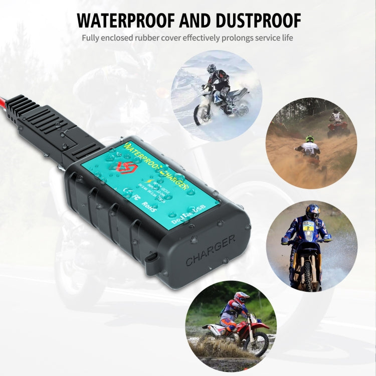 WUPP ZH-1422C2 Motorcycle Square Dual USB Fast Charging Charger with Switch + Integrated SAE Socket + 1m SAE Socket Cable, ZH-1422C2