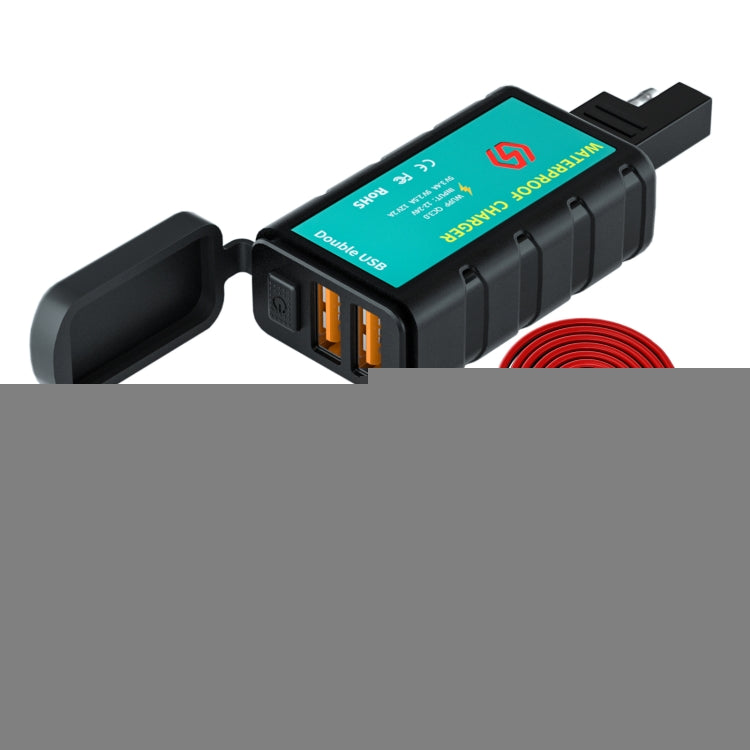 WUPP ZH-1422C3 Motorcycle Square Dual USB Fast Charging Charger with Switch + Integrated SAE Socket + 1.4m OT Terminal Cable, ZH-1422C3