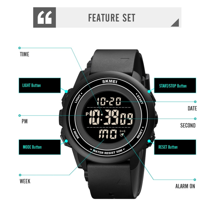 SKMEI 1736 Triplicate Round Dial Timing LED Digital Display Luminous Electronic Watch