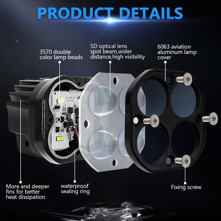 Car 3 inch Continuous Two-color Spotlight 20W / 2000LM / DC9-30V, Two-color Spotlight