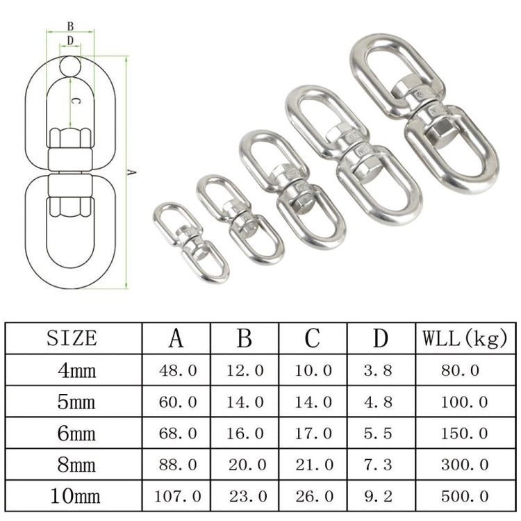 8mm 304 Stainless Steel Universal Rotating Ring, 4mm, 5mm, 6mm, 8mm, 10mm