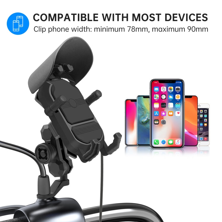 WUPP CS-1848B1 15W Motorcycle Wireless Fast Charging Phone Navigation Holder, Rearview Mirror Type