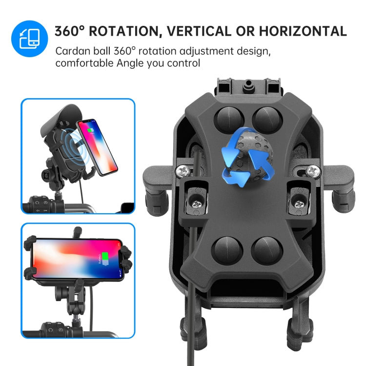 WUPP ZH-1848B1 15W Motorcycle Wireless Fast Charging Phone Navigation Holder, M8 Ball Joint, M10 Ball Joint