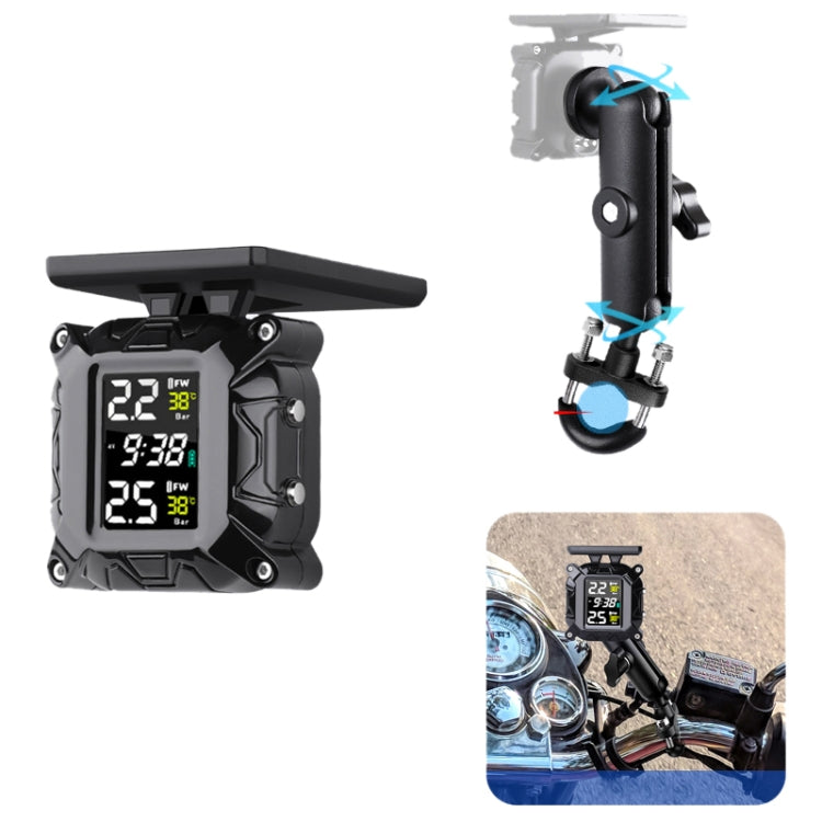 M9 Color Screen Motorcycle Solar Wireless Tire Pressure Monitor, With Handbar Mount, With Rear Mirror Screw Mount, With Rear Mirror Bolt Mount, With M10 Fixed Mount