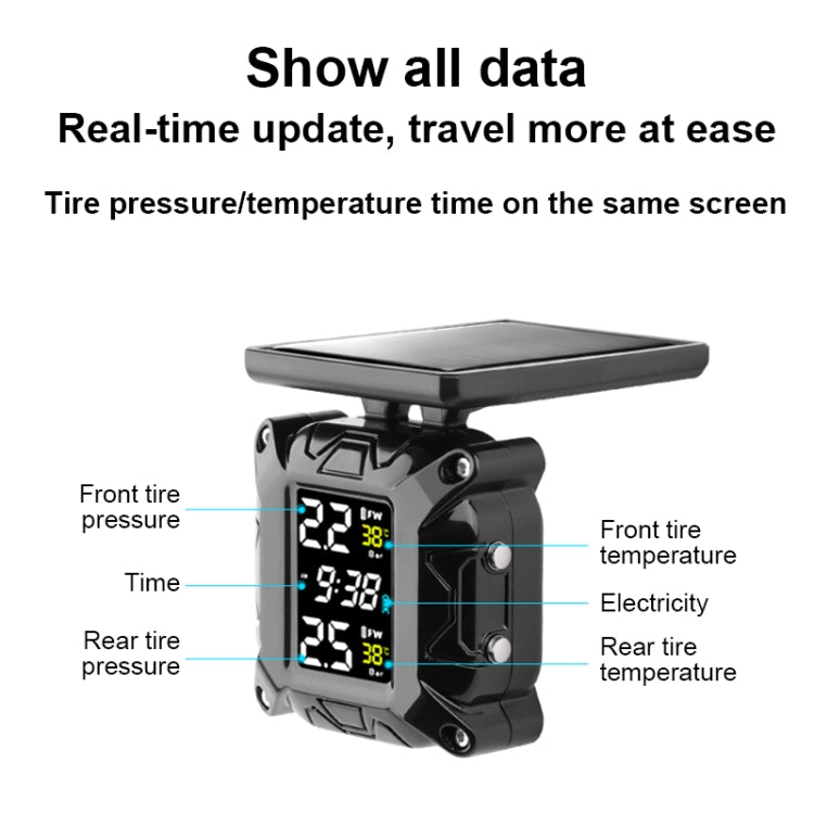M9 Color Screen Motorcycle Solar Wireless Tire Pressure Monitor, With Handbar Mount, With Rear Mirror Screw Mount, With Rear Mirror Bolt Mount, With M10 Fixed Mount