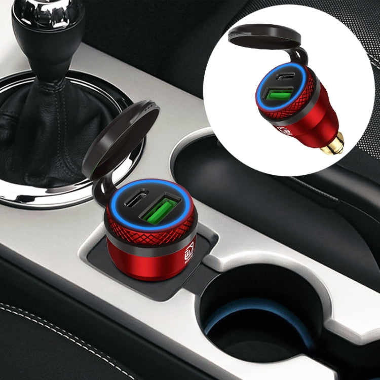 Motorcycle European-style Small-caliber Aluminum Alloy QC 3.0 + PD Fast Charge USB Charger, Red