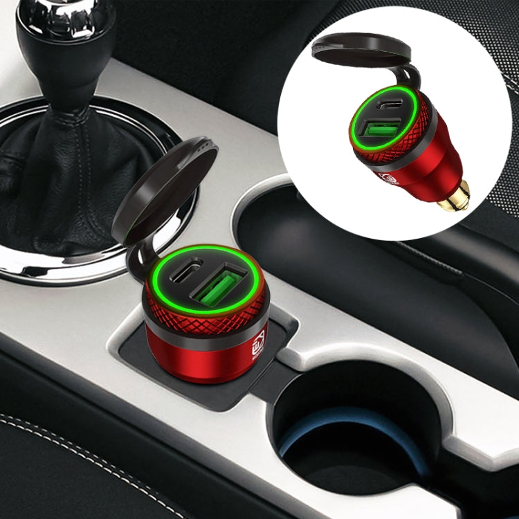 Motorcycle European-style Small-caliber Aluminum Alloy QC 3.0 + PD Fast Charge USB Charger, Red