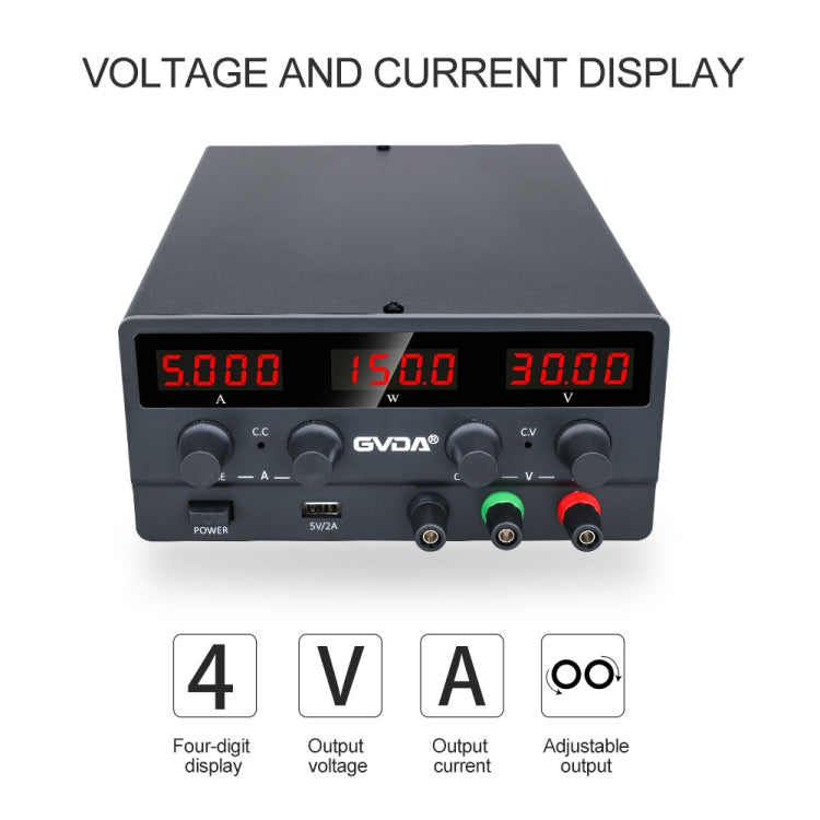 GVDA SPS-H3010 30V-10A Adjustable Voltage Regulator, SPS-H3010 EU Plug, SPS-H3010