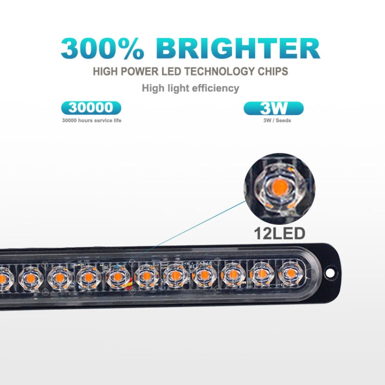DC12V-24V / 36W Car Truck Emergency Strobe Flash Warning Light 12LEDs Long Ultra-thin Side Lights, DC12V-24V / 36W