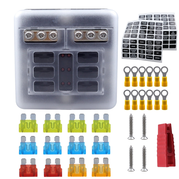 CP-4040 6 Way Fuse Block with 12pcs Fuses and 12pcs Terminals, 6 Way with 12pcs Terminals