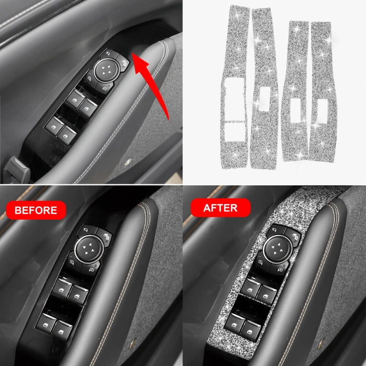 For Ford Mustang Mach E 2021 4 in 1 Car Window Lift Panel Diamond Decorative Sticker, Left Drive, Window Lift Panel