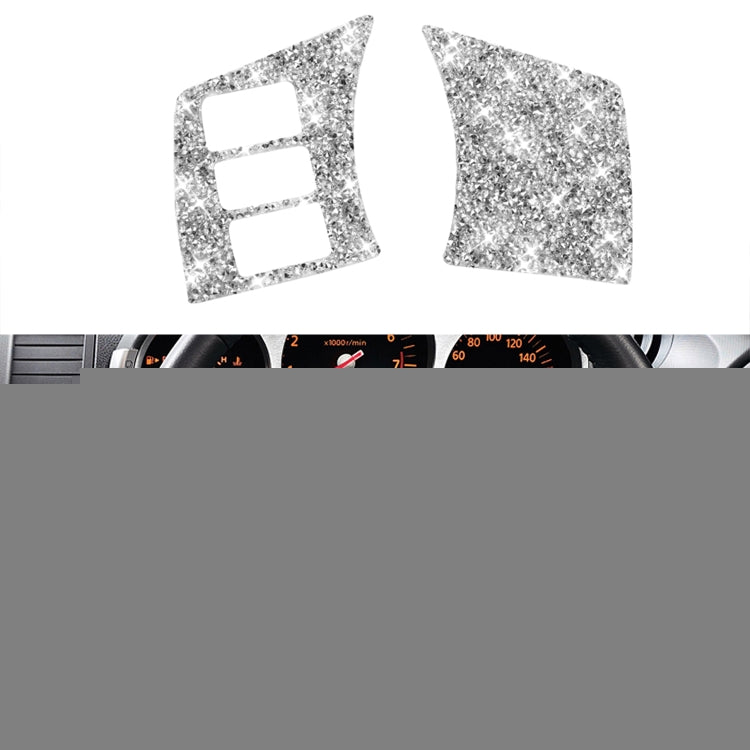 For Nissan 350Z 2003-2009 2pcs Car Steering Wheel Button Frame C Diamond Sticker,Left and Right Drive Universal, Car Steering Wheel Button Frame C