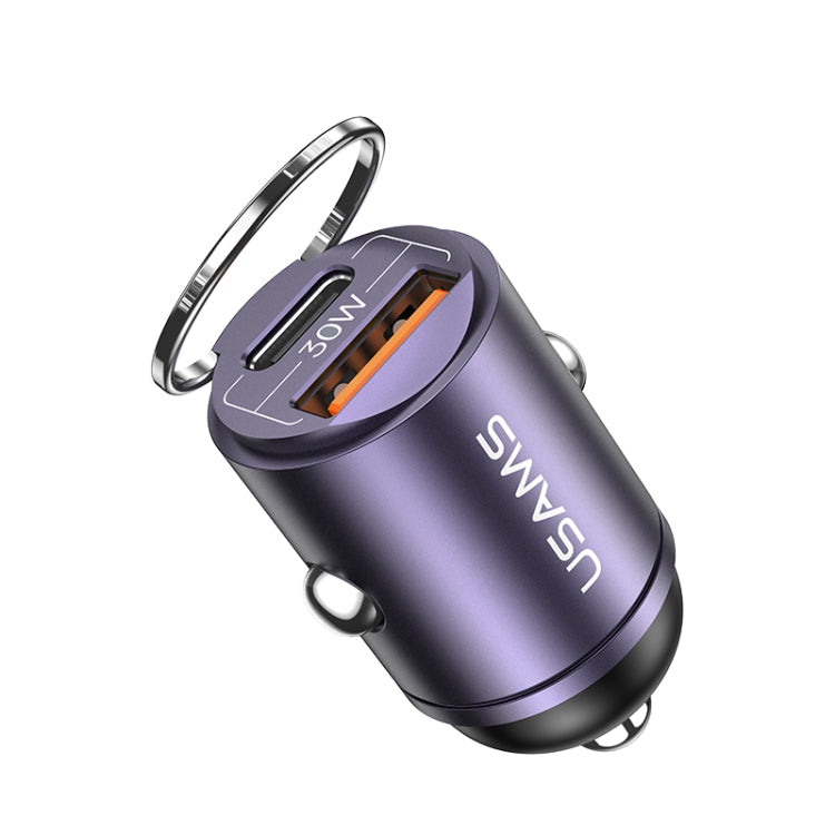 USAMS US-CC206 C38 PD30W USB + Type-C Dual Port Fast Charging Aluminum Alloy Car Charger