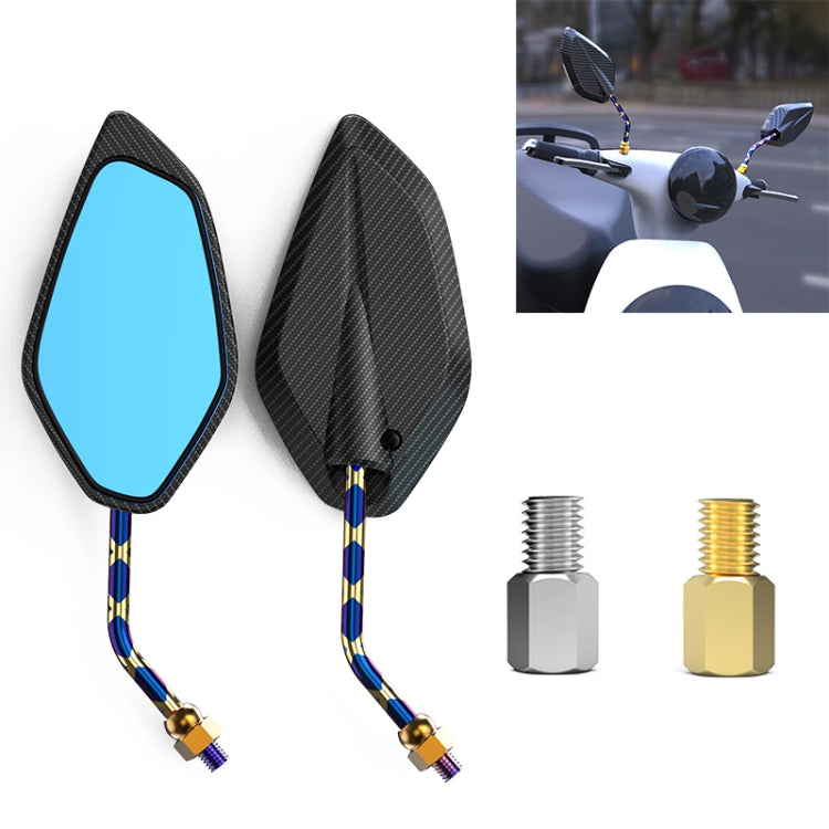 Motorcycle / Electromobile Modified Diamond-shaped Burnt Titanium Plating Rearview Mirror, Carbon Fiber Type X Texture