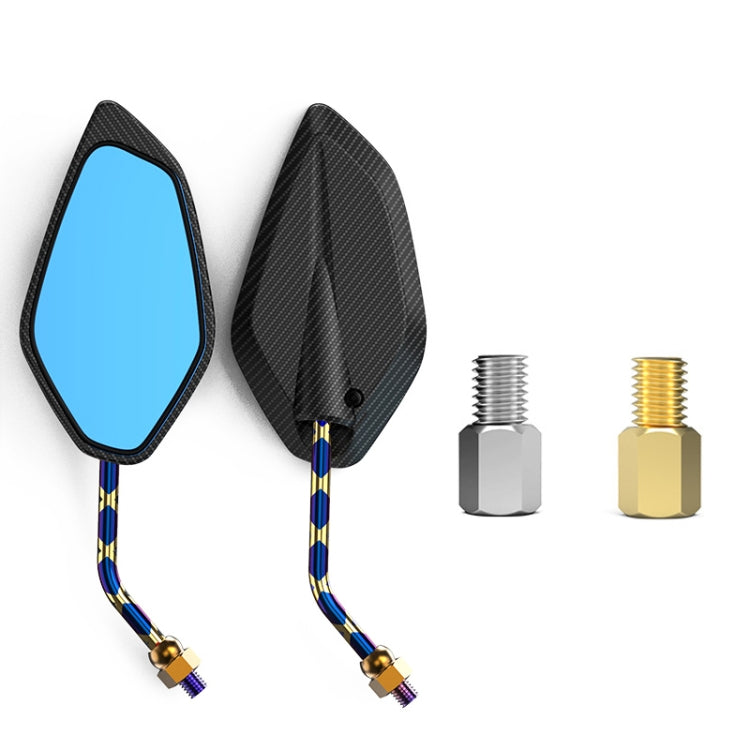 Motorcycle / Electromobile Modified Diamond-shaped Burnt Titanium Plating Rearview Mirror, Carbon Fiber Type X Texture