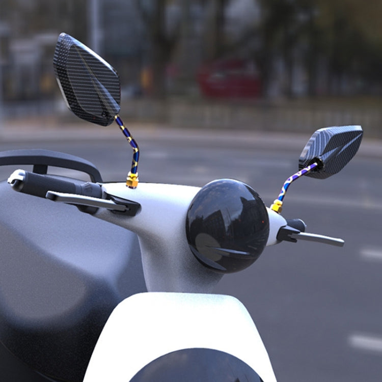 Motorcycle / Electromobile Modified Diamond-shaped Burnt Titanium Plating Rearview Mirror, Carbon Fiber Type X Texture
