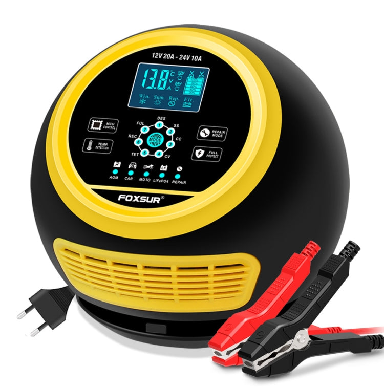 FOXSUR 20A 12V 24V Car / Motorcycle Smart Battery Charger, EU Plug, US Plug, UK Plug