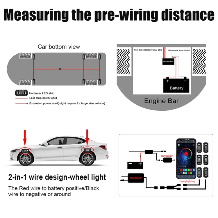 G6 RGB Colorful Car Chassis Light LED Music Atmosphere Light With 24-Button Remote Control, 8 in 1, 6 in 1, 4 in 1