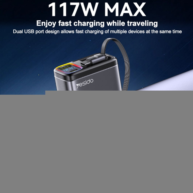 Yesido Y63 4 in 1 117W USB-C / Type-C+USB Multifunctional Retractable Dual Line Digital Display Car Fast Charger