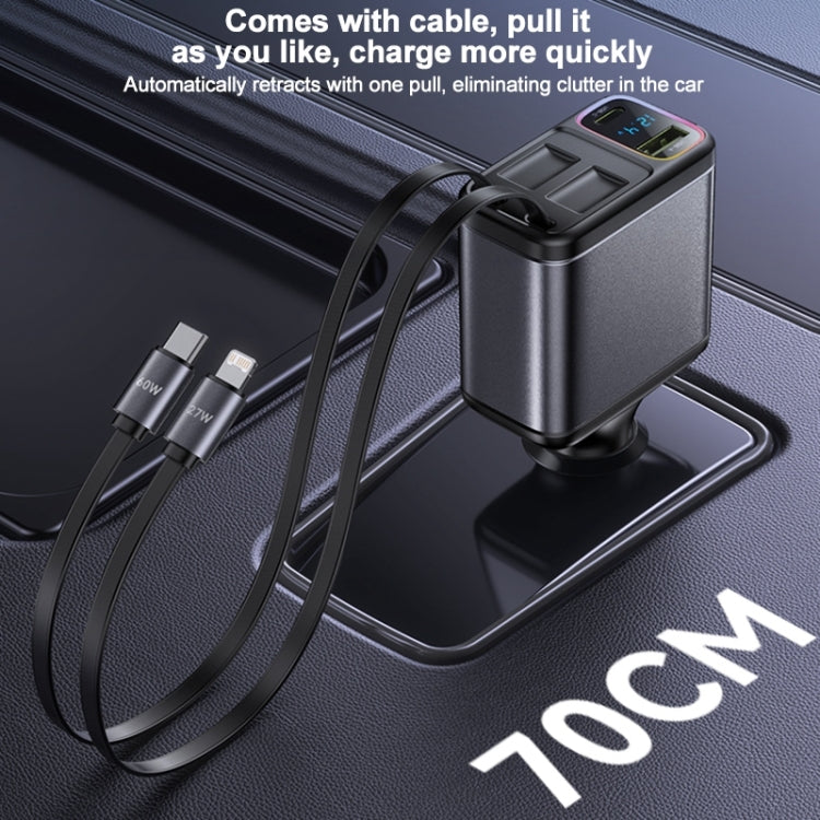 Yesido Y63 4 in 1 117W USB-C / Type-C+USB Multifunctional Retractable Dual Line Digital Display Car Fast Charger