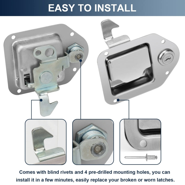 Trailer / Yacht / Truck Stainless Steel Tool Box Lock Paddle Latch & Keys, 1 Set
