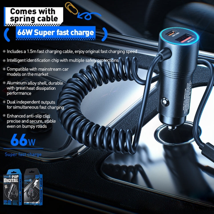 WEKOME WP-C51 Pop Digital Series 66W USB, USB-C / Type-C Car Charger with Charging Cable, WP-C51
